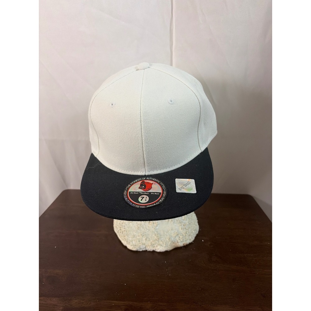 Pit Bull Mens White Black Flat Fitted Premium Headwear Hat Size 7 5/8 NEW